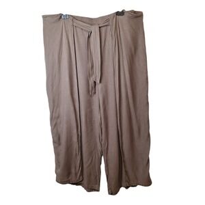 Torrid Womens 5 US 5X Tulip Wide Leg Pull On Pants Rayon Front Tie Crepe Taupe